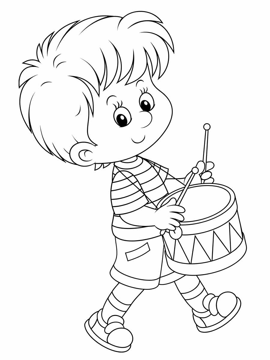 Boy playing drums coloring page