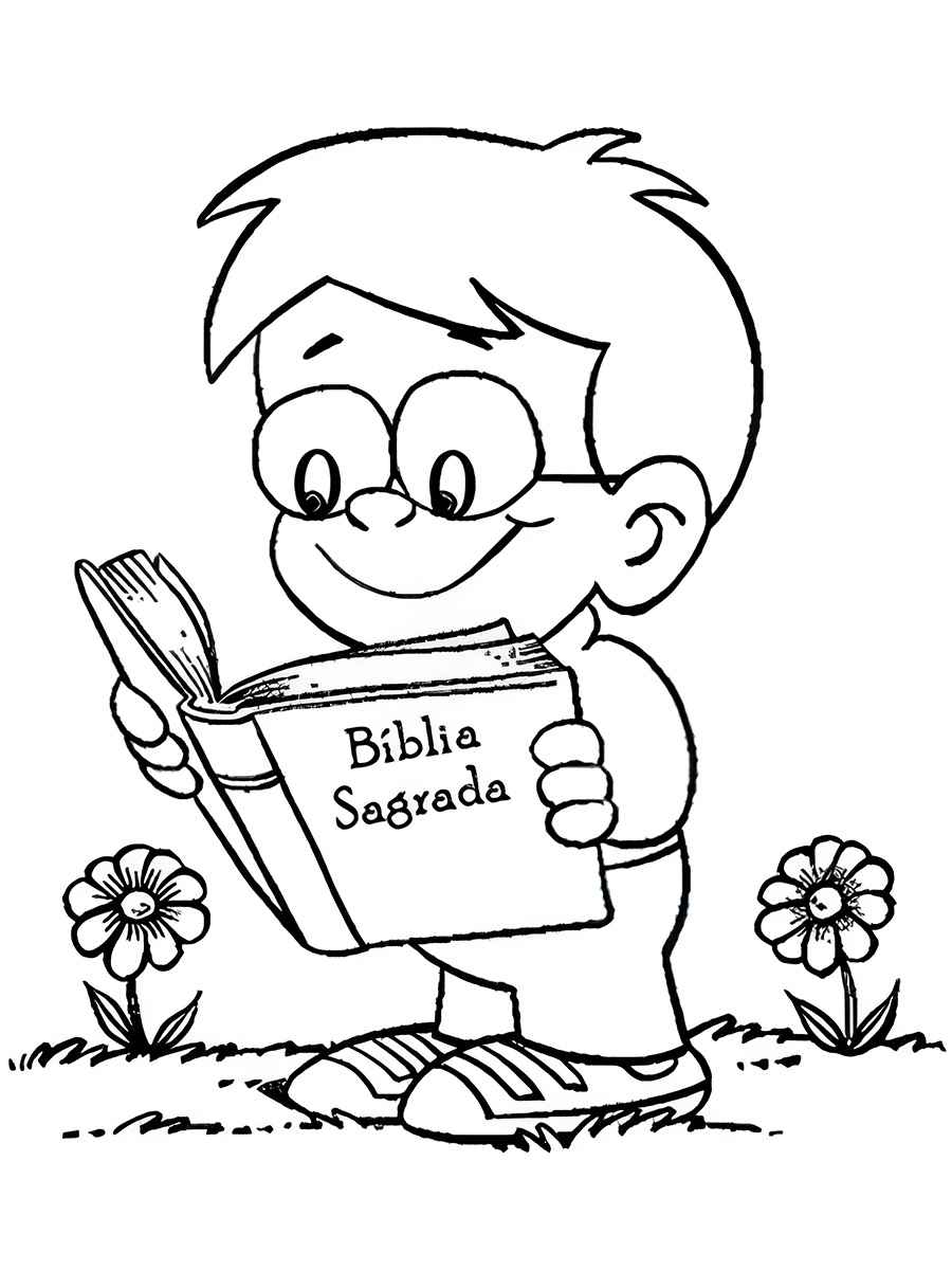 Boy Reading the Bible Coloring Page