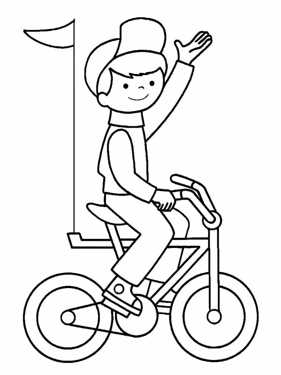 Boy riding bike coloring page