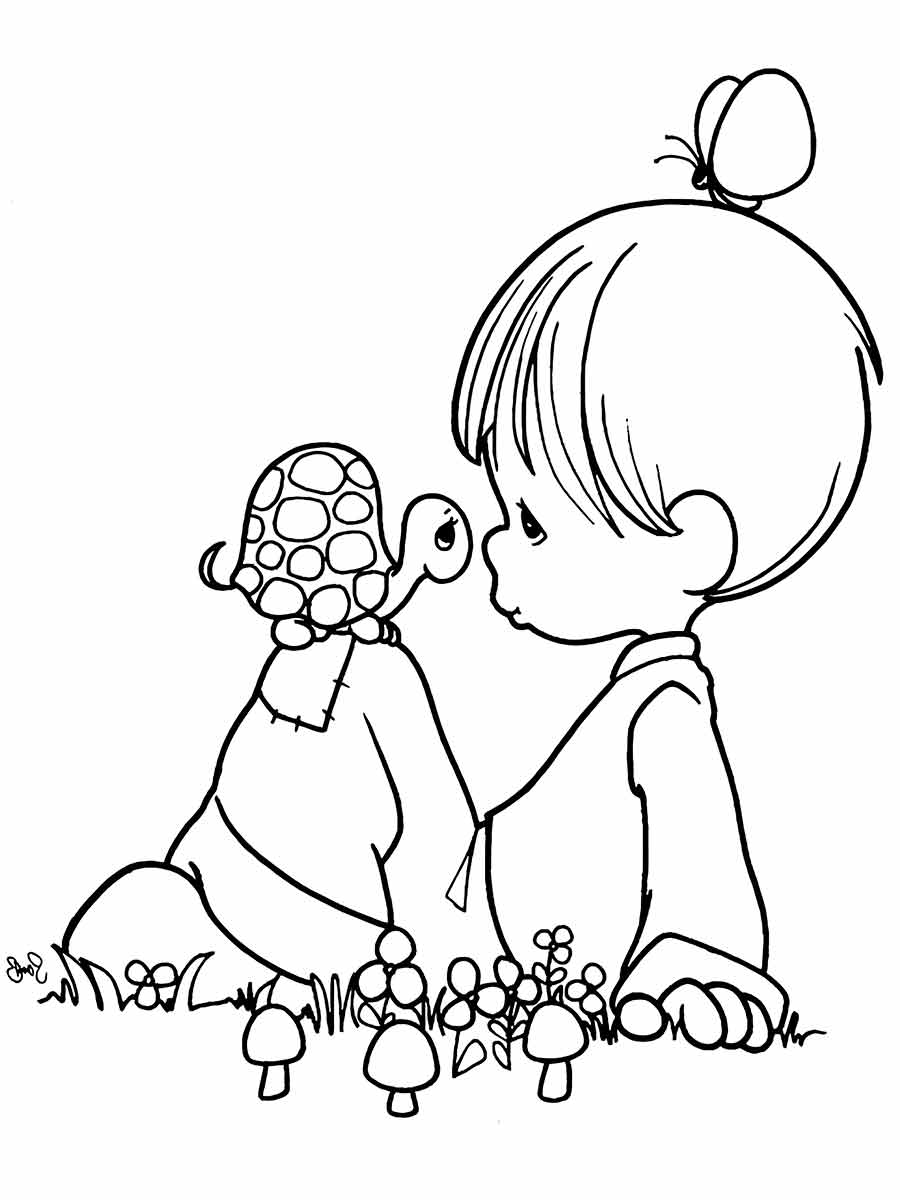 Boy with turtle coloring page