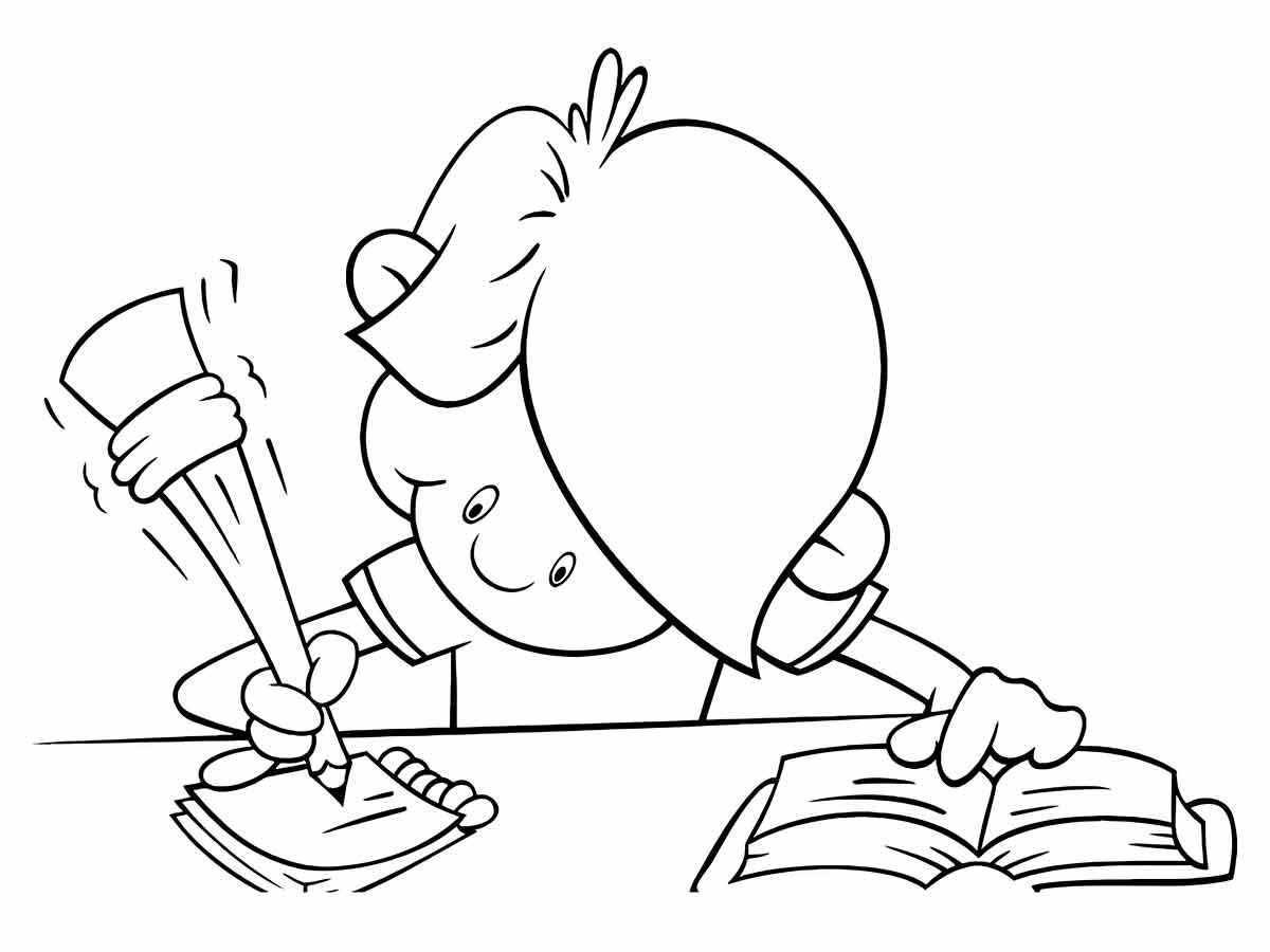 Boy writing coloring page