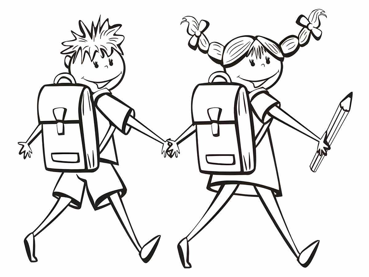 Boys going to school coloring page