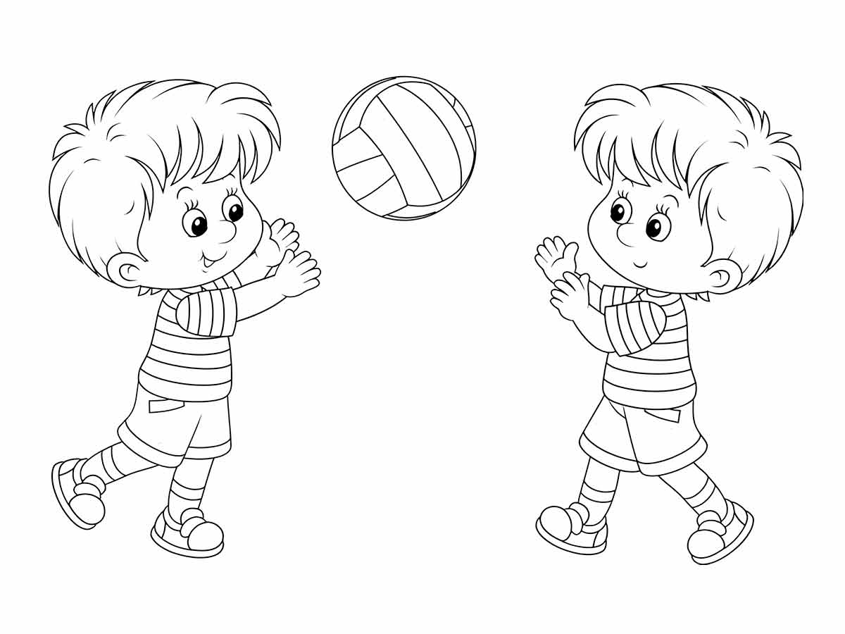 Boys playing ball coloring page