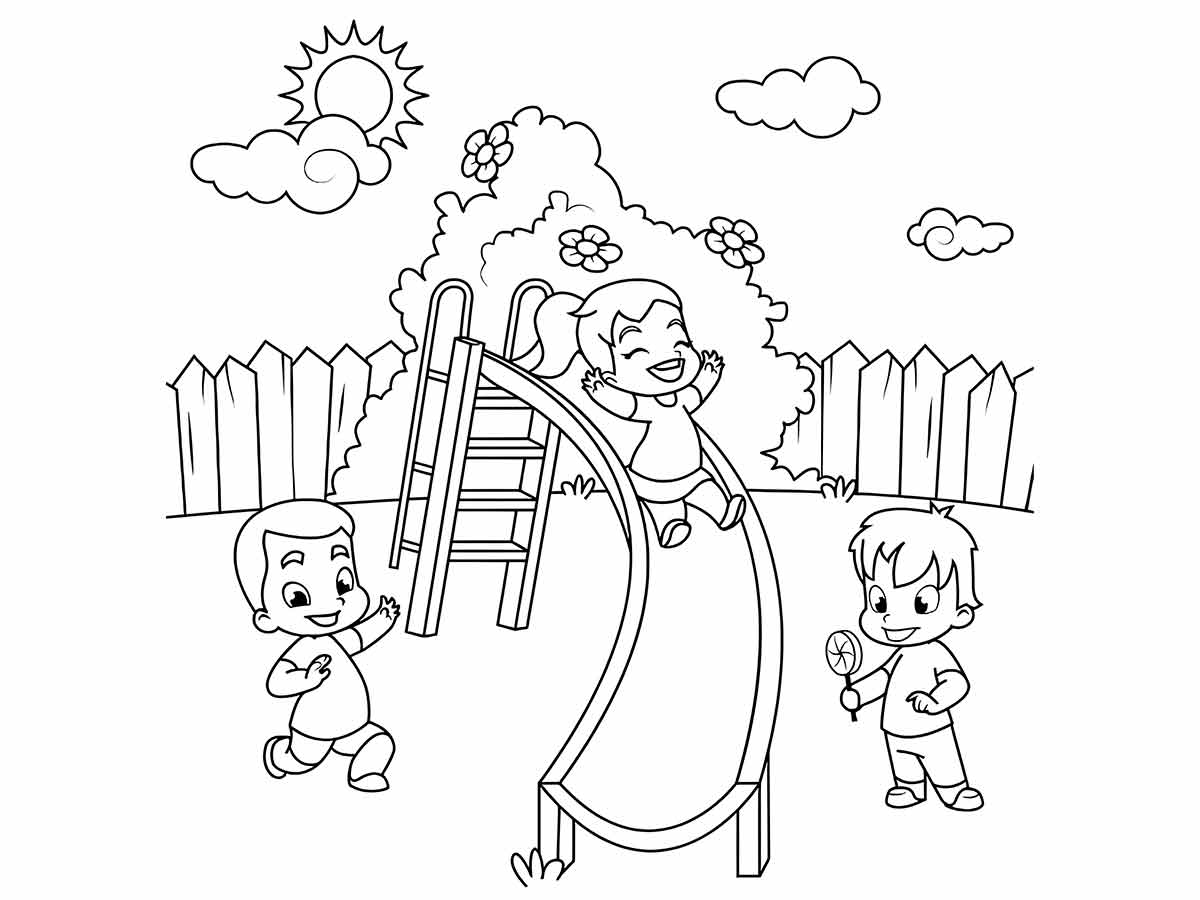 Boys playing coloring page