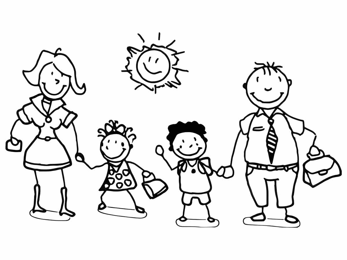 Boys with family coloring page