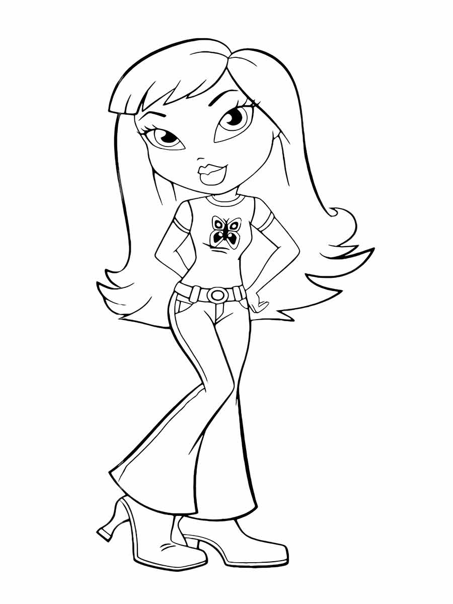 Cartoon girl with long hair coloring page.