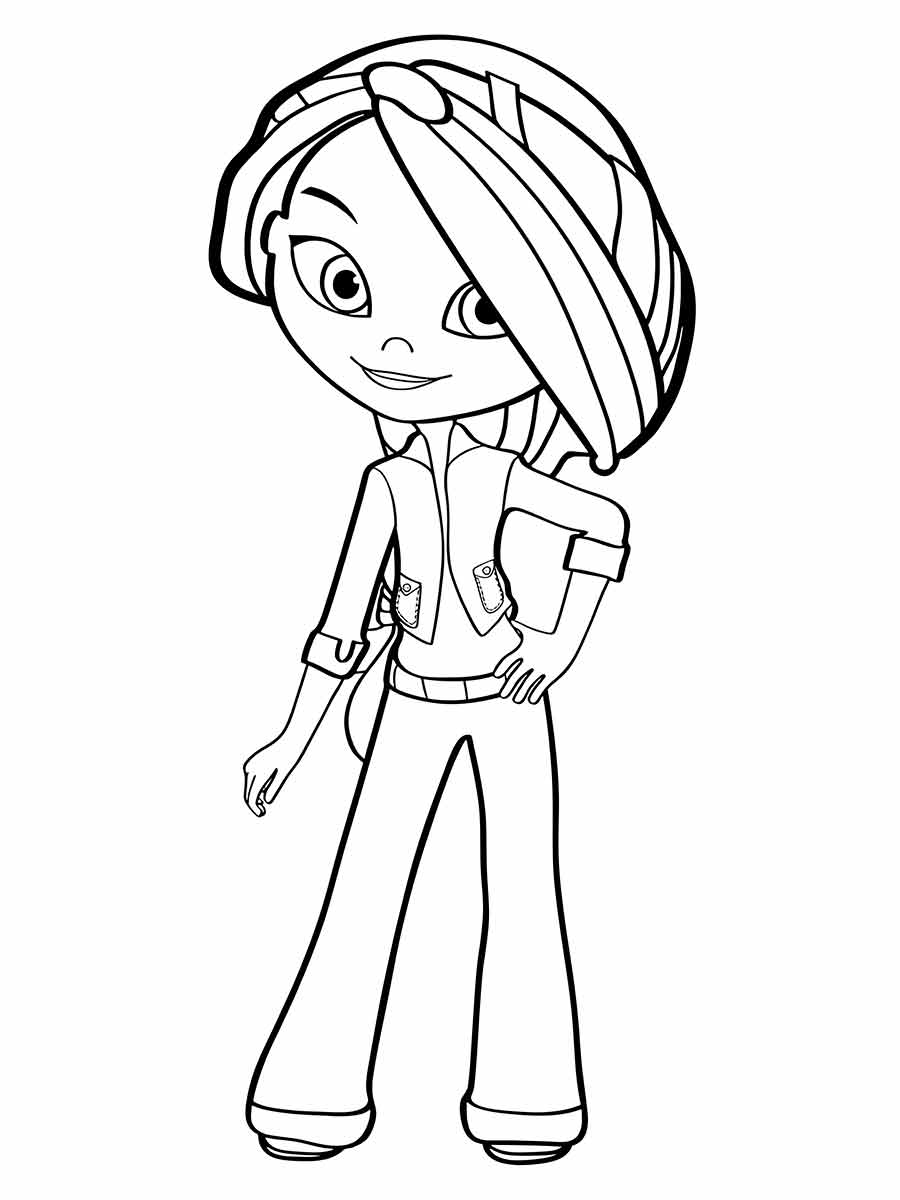 Cartoon girl with striped cap coloring page.