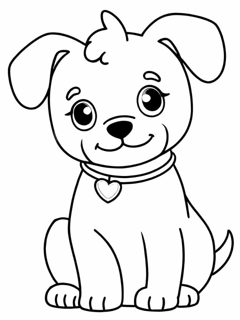 A cartoon puppy sitting and looking at the viewer.