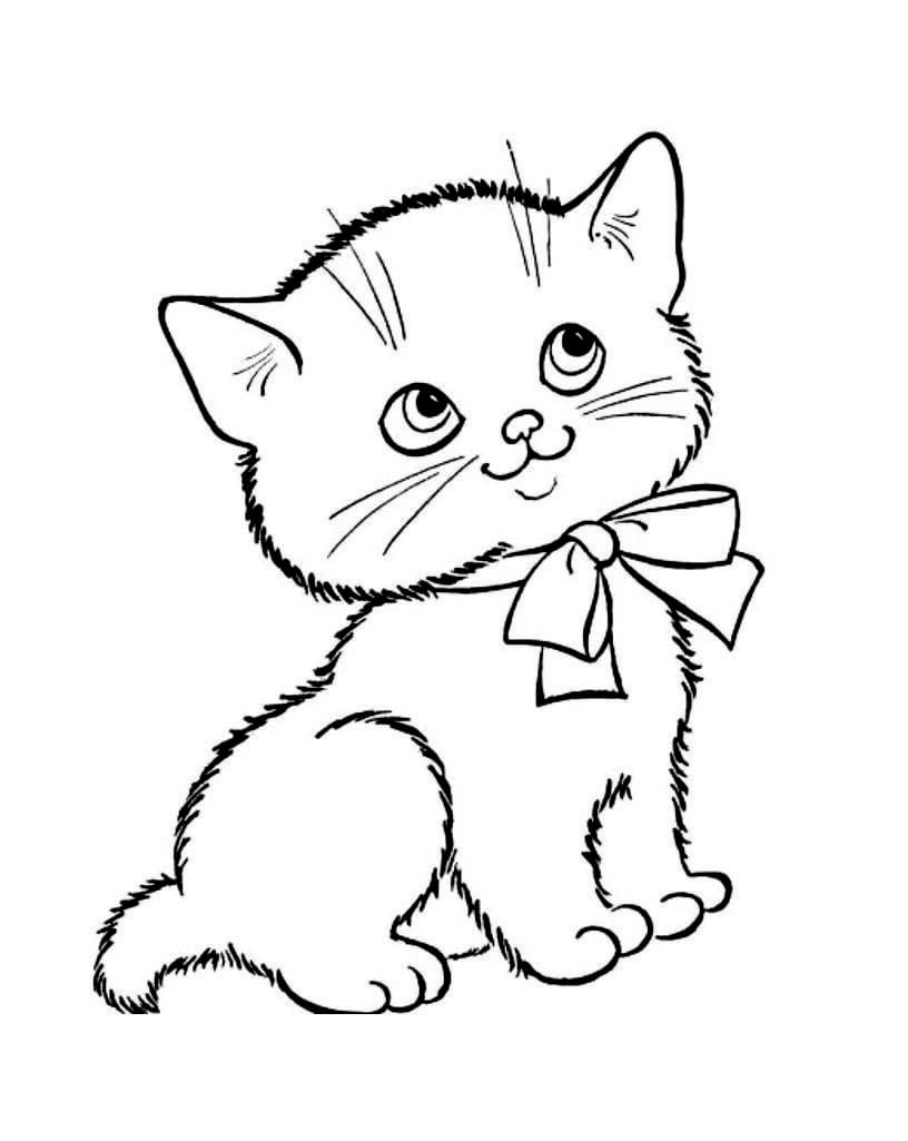 Simple coloring page of a cat sitting and looking up.