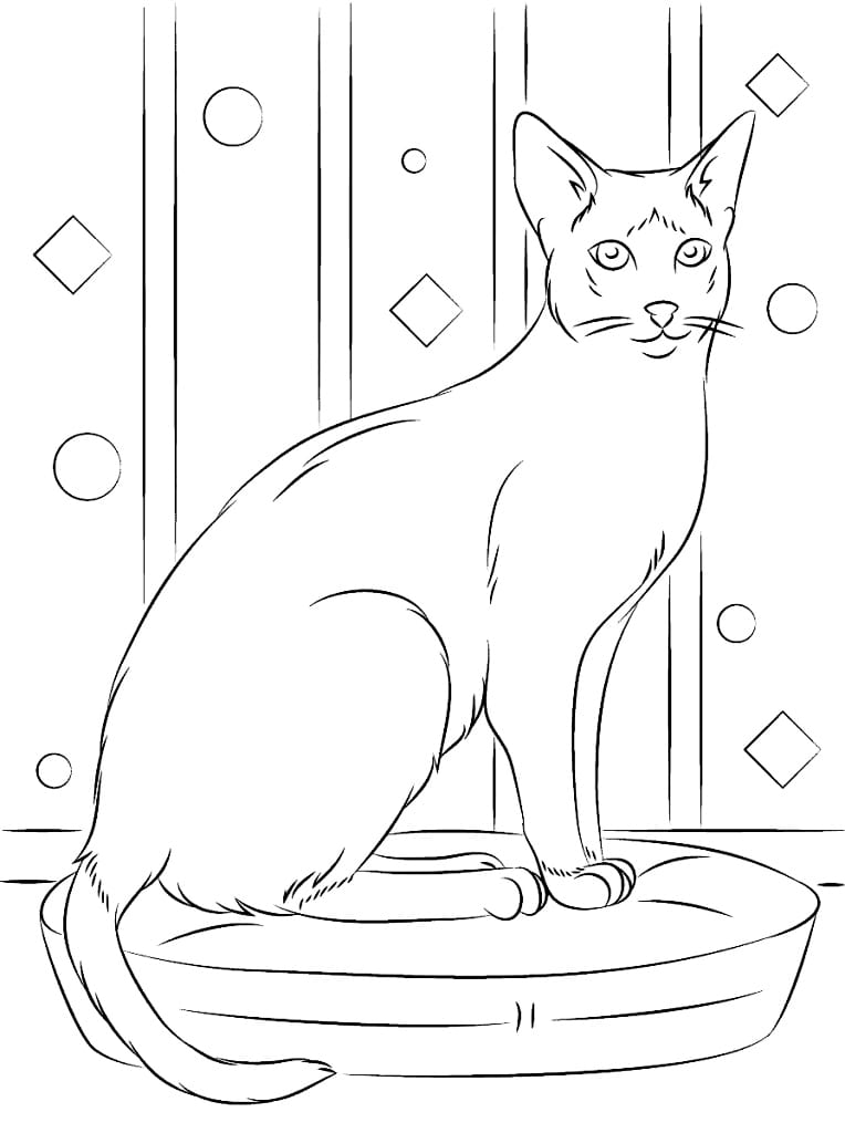 Coloring page of a cat on top of a pillow.