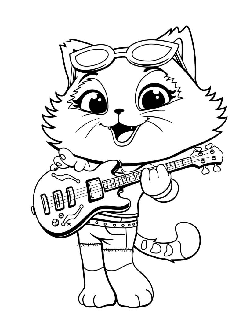 Coloring page of a cute, kawaii-style cat.