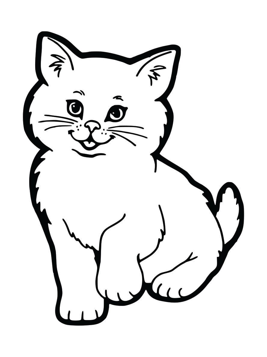 Simple coloring page of a cat sitting and looking up.