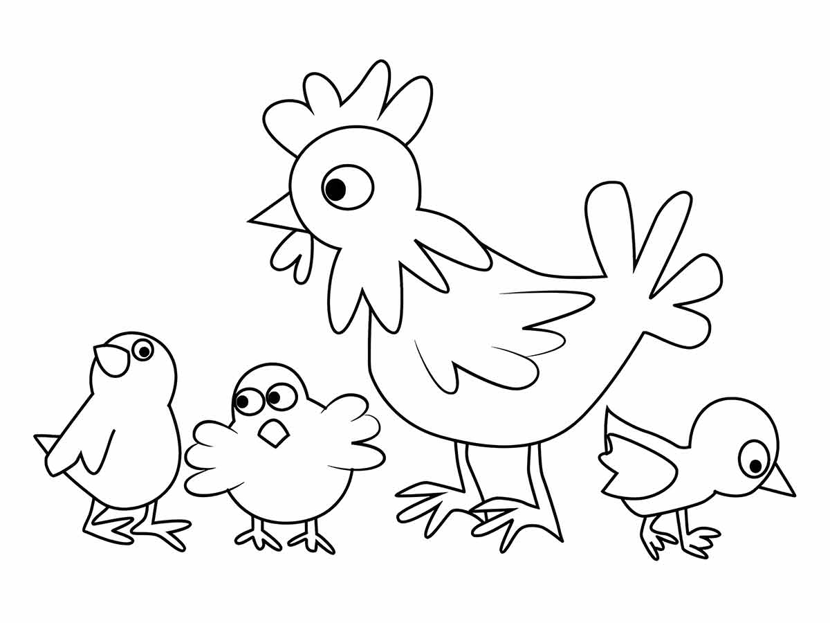 Chicken and Chicks Coloring Page