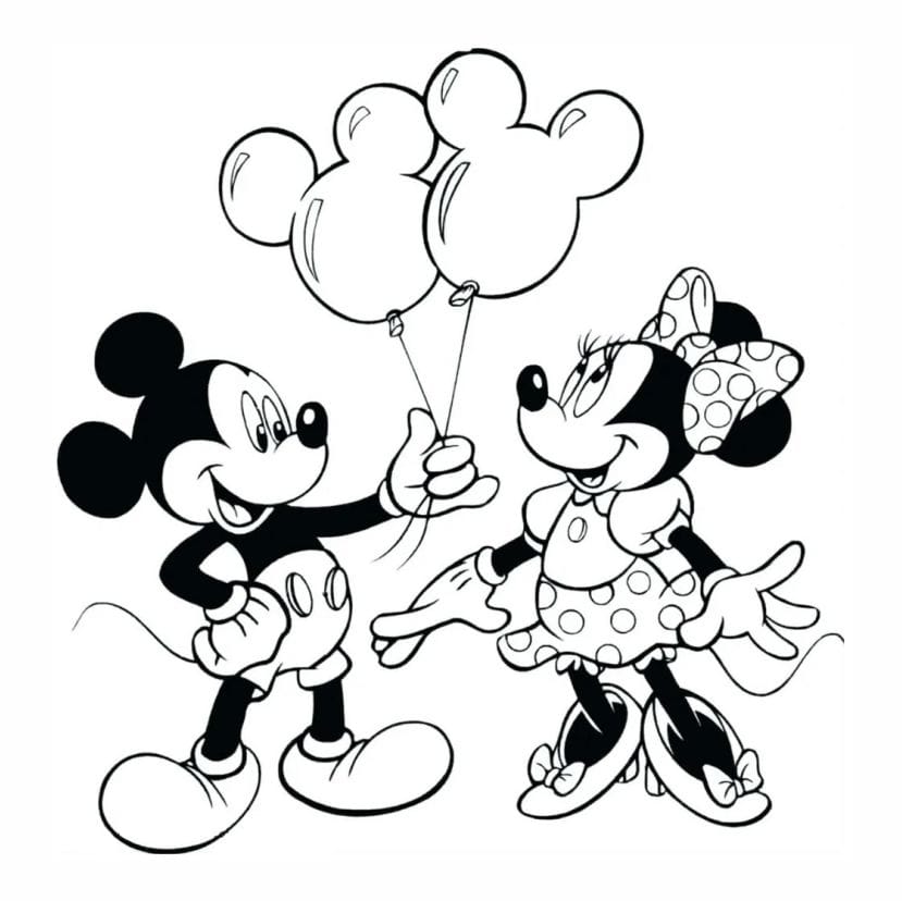 Coloring Drawing of Minnie and Mickey Celebrating