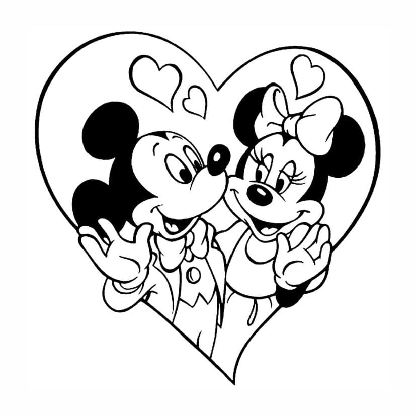 Coloring Drawing of Minnie and Mickey in Love 2