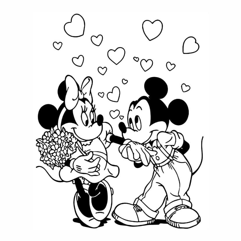 Coloring Drawing of Minnie and Mickey in Love