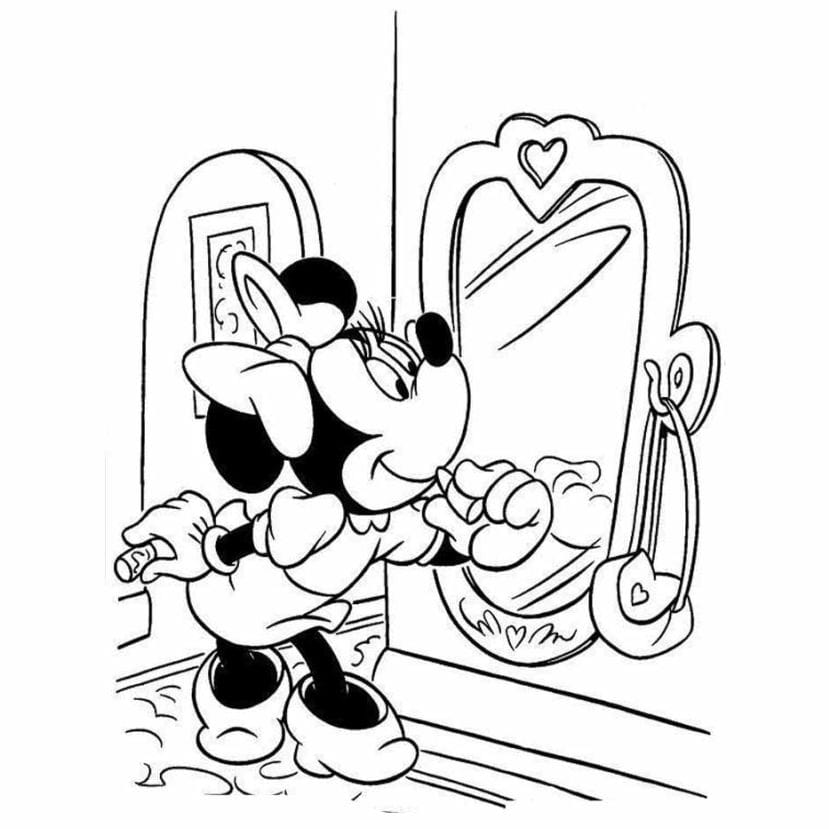 Coloring Drawing of Minnie Looking in Mirror