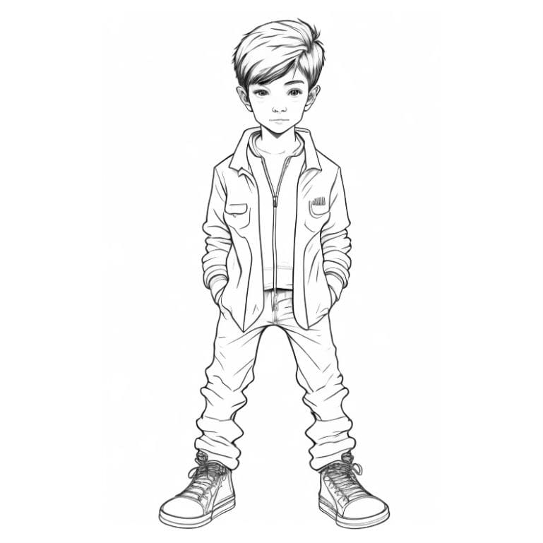 Coloring page of 11-year-old boy