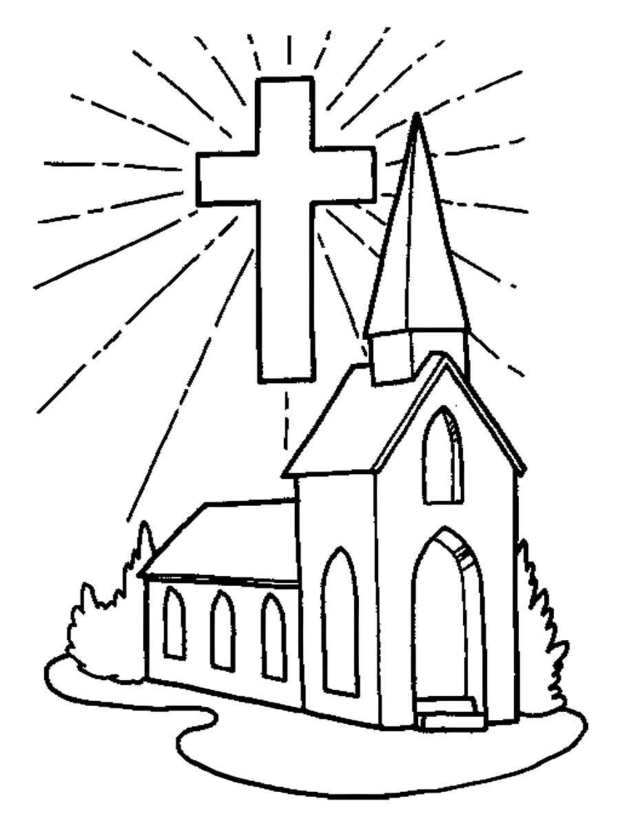 Cross and Church Coloring Page