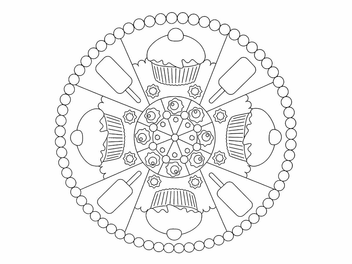 Cupcakes and Candies Mandala Coloring Page