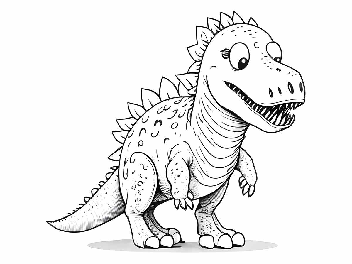 Coloring page of a cute dinosaur.