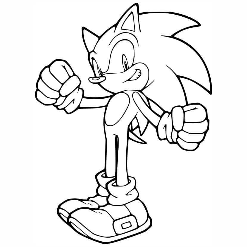 Kawaii-style coloring page of Sonic the Hedgehog.