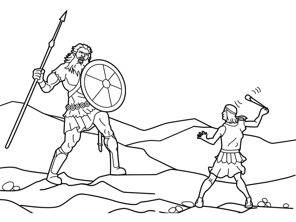 David and Goliath Fight Coloring Page