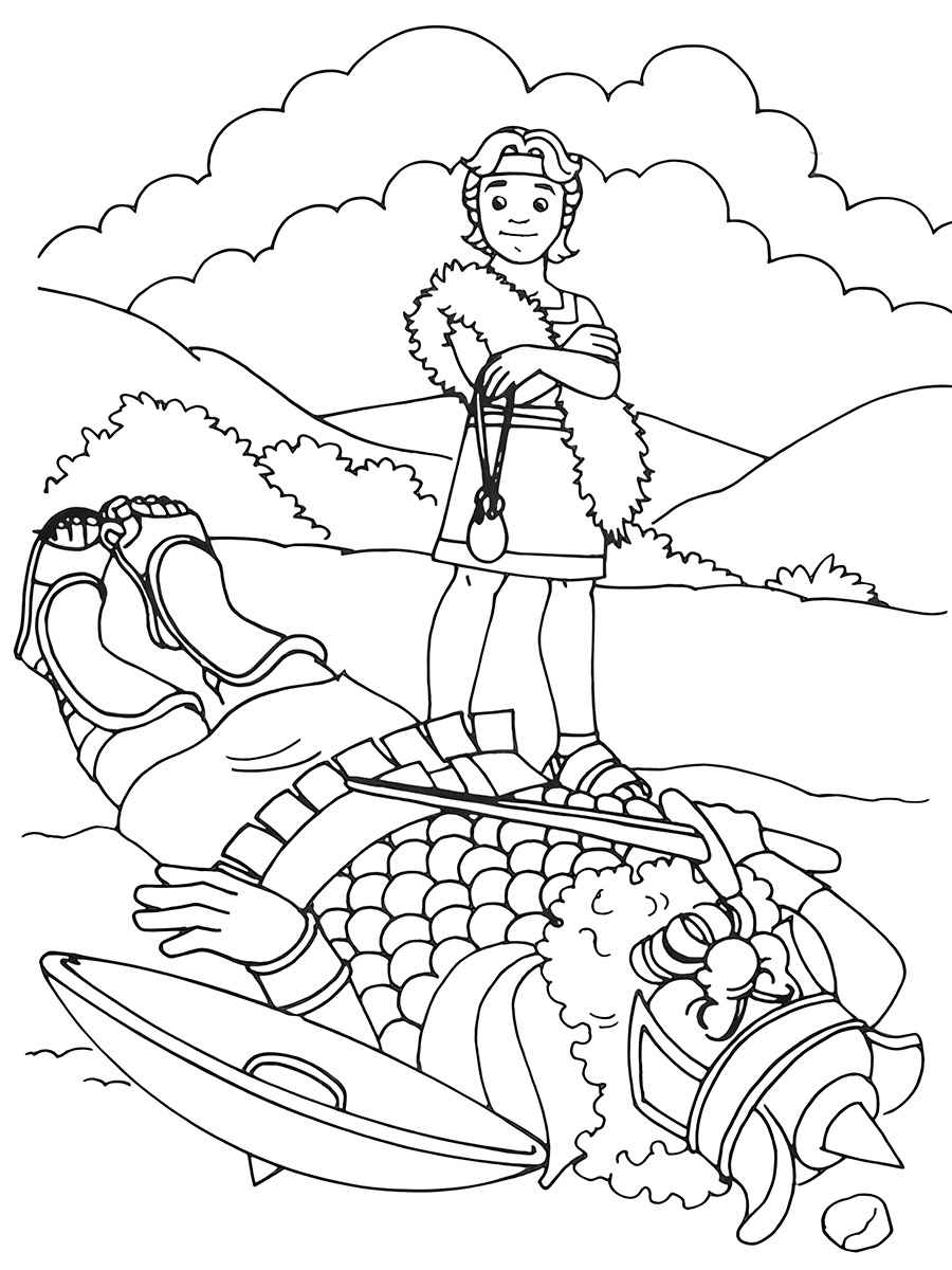 David Defeats Goliath Coloring Page