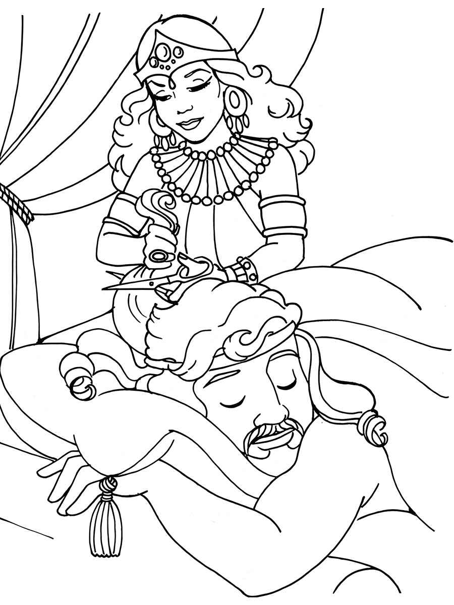 Delilah Cutting Samson's Hair Coloring Page