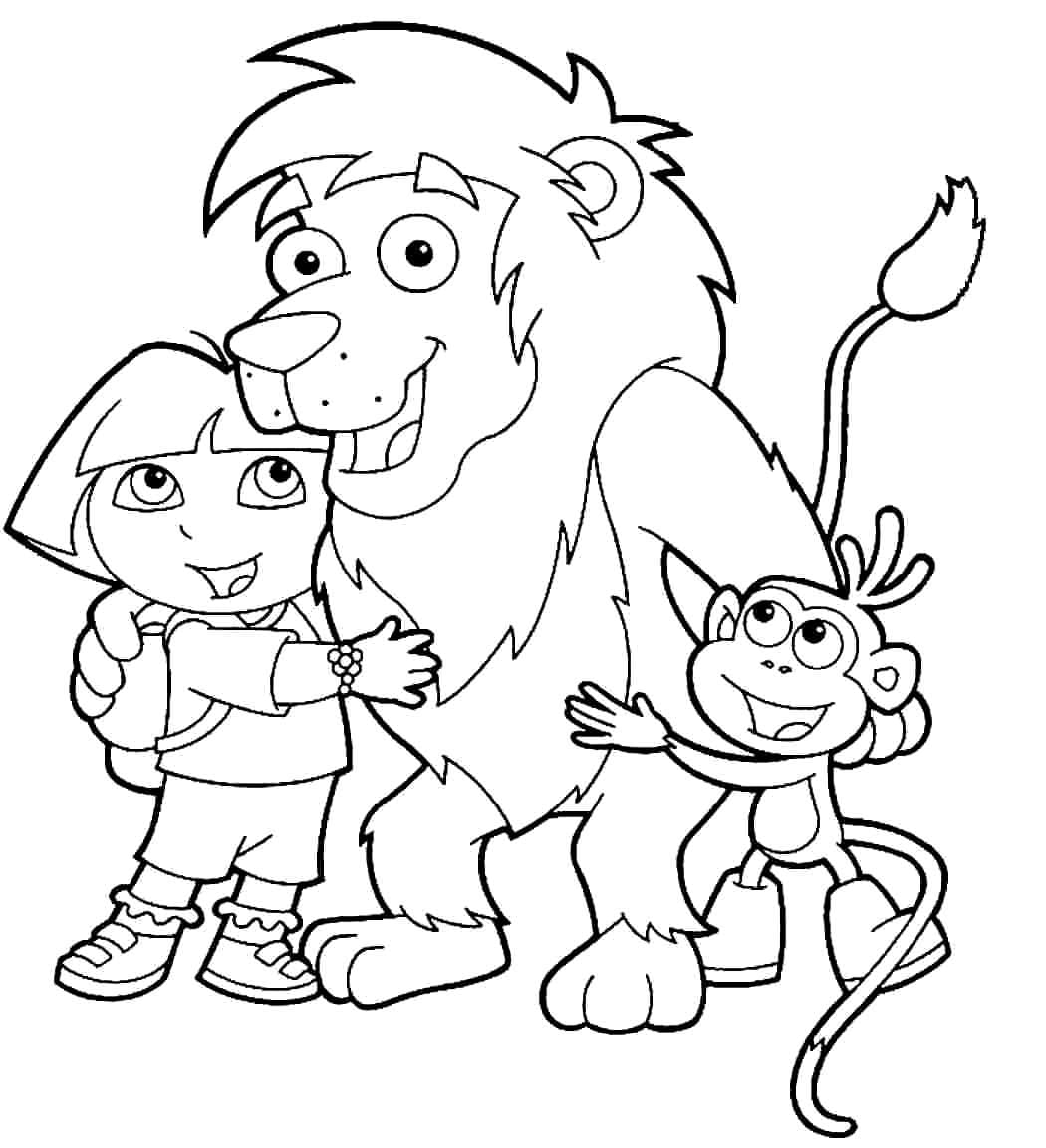 Dora the Explorer, Boots, and Lion coloring pages