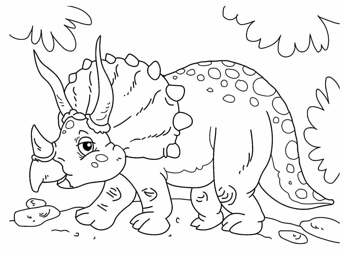 Coloring page of a dinosaur.