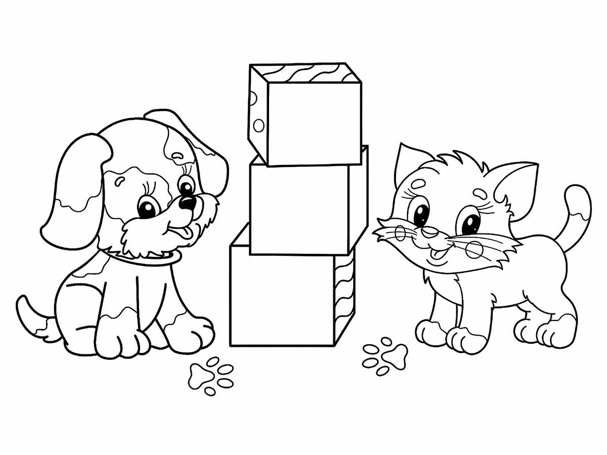 Dog and cat coloring page to print and color