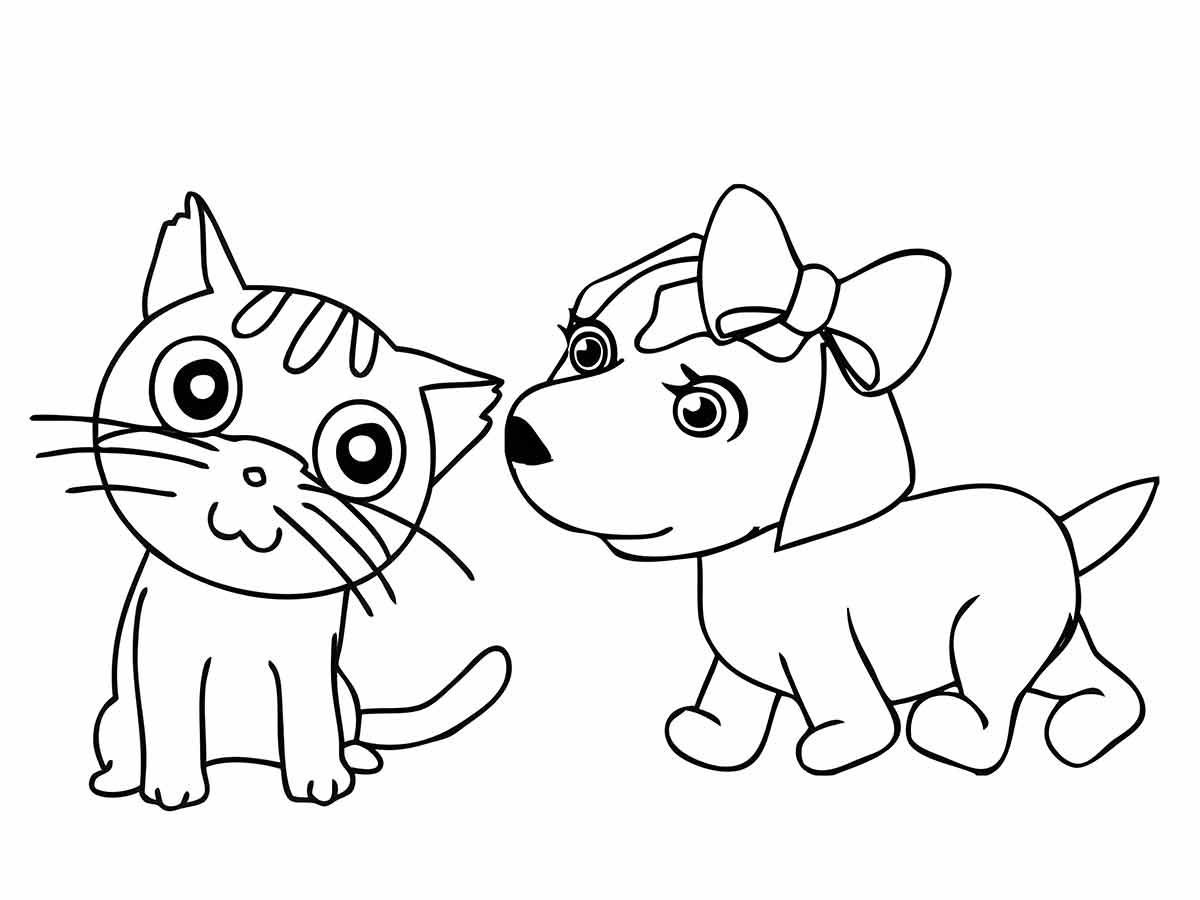 Dog and cat coloring page