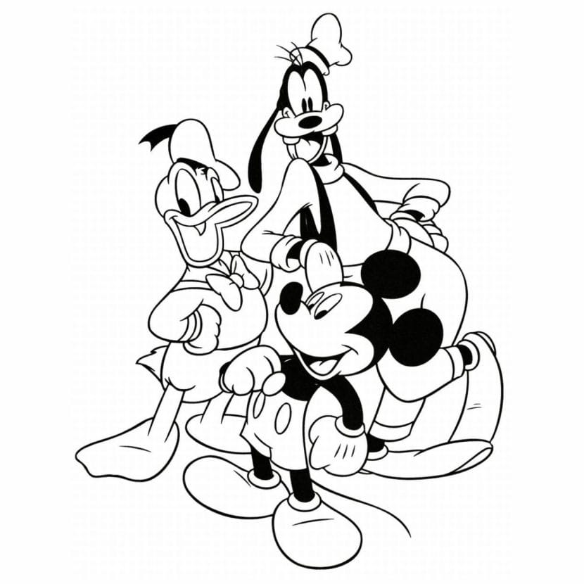 Donald Duck, Mickey, and Goofy Coloring Page