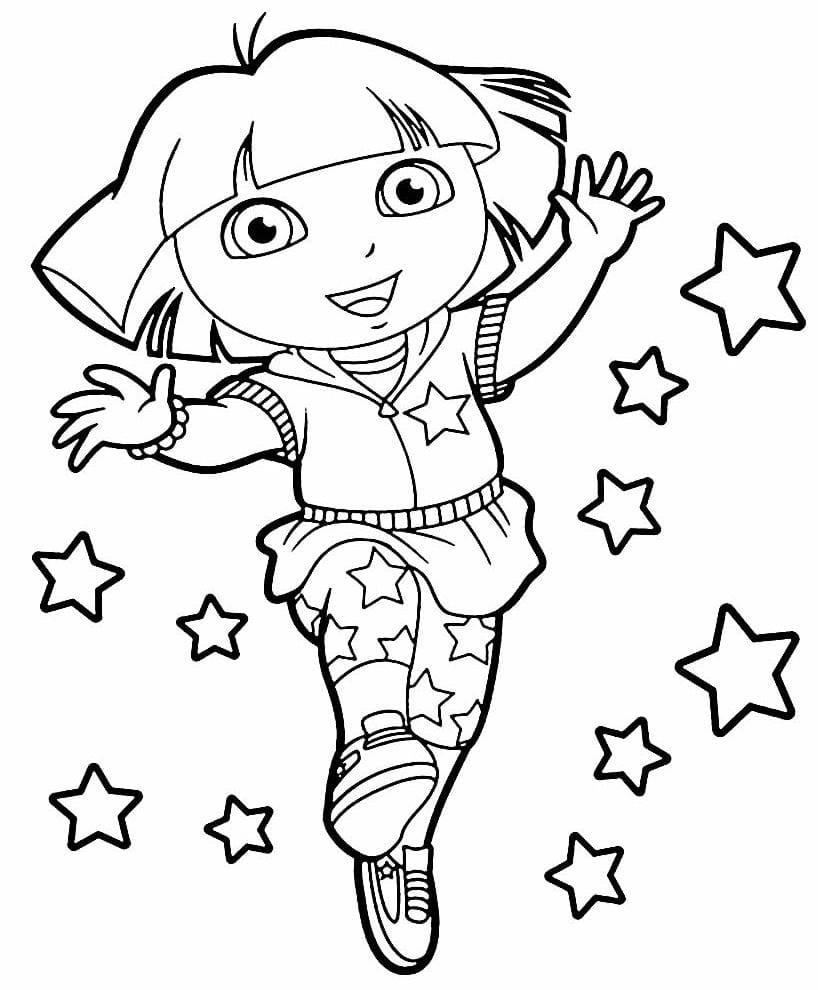 Dora the Explorer decorated with stars coloring pages