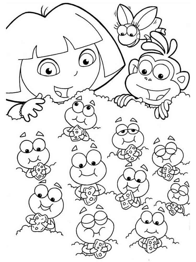 Dora the Explorer, Boots, and bees coloring pages