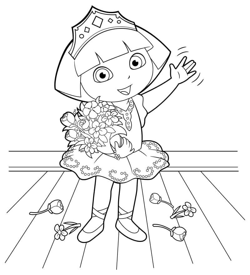 Dora the Explorer dressed as a princess coloring pages