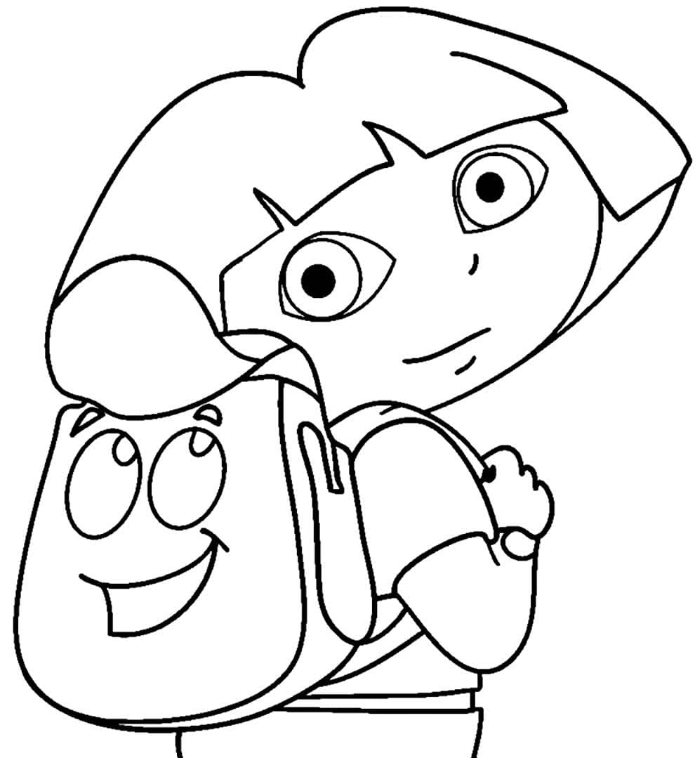 Dora the Explorer with Backpack on her back coloring pages