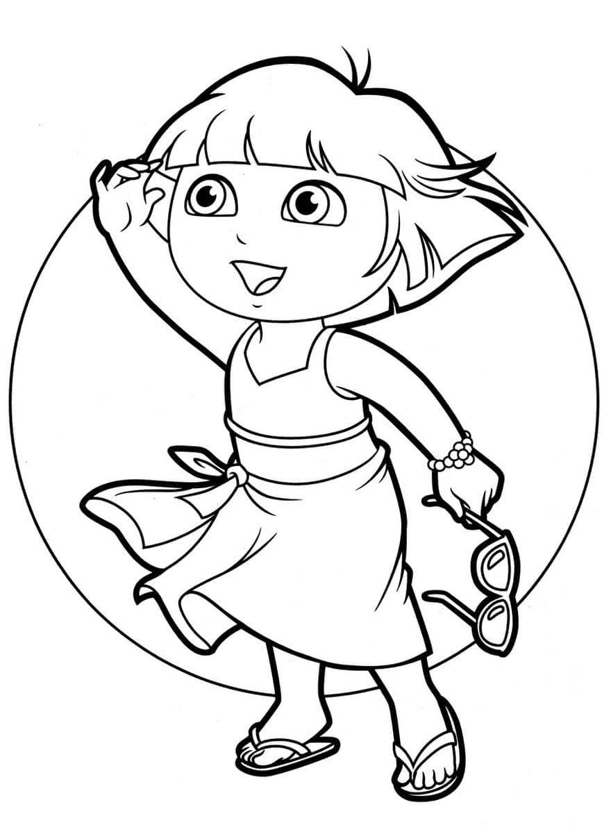 Dora the Explorer admiring the beach coloring pages