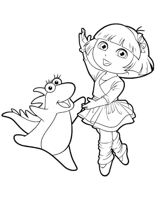 Dora the Explorer and Isa dancing coloring pages