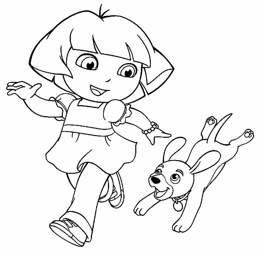 Dora the Explorer and Perrito running coloring pages