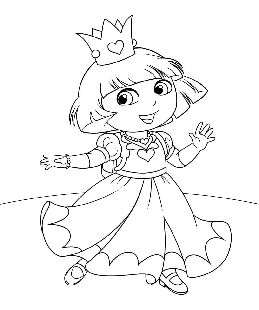 Dora the Explorer dressed as a queen coloring pages