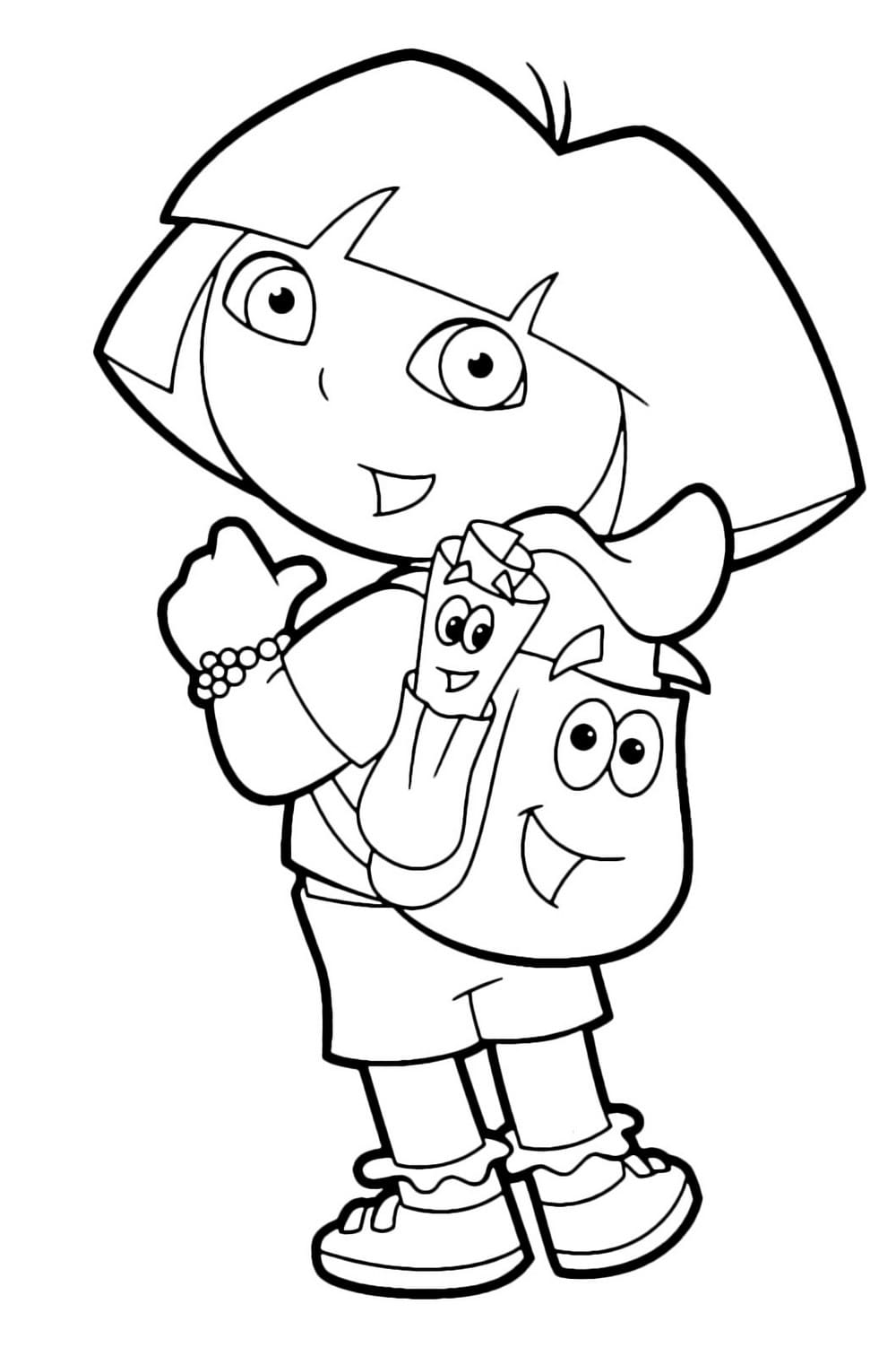 Dora the Explorer with Backpack and Map coloring pages