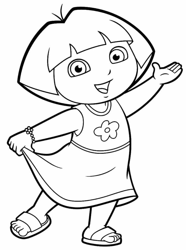 Dora the Explorer holding the edge of her dress coloring pages