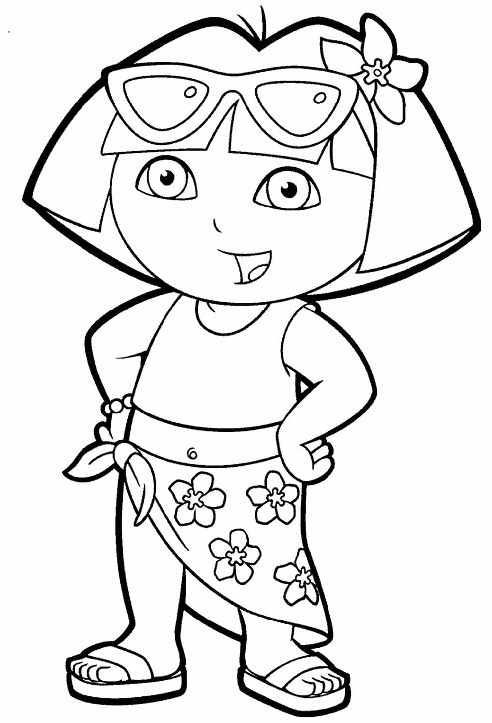 Dora the Explorer in beach clothes coloring pages