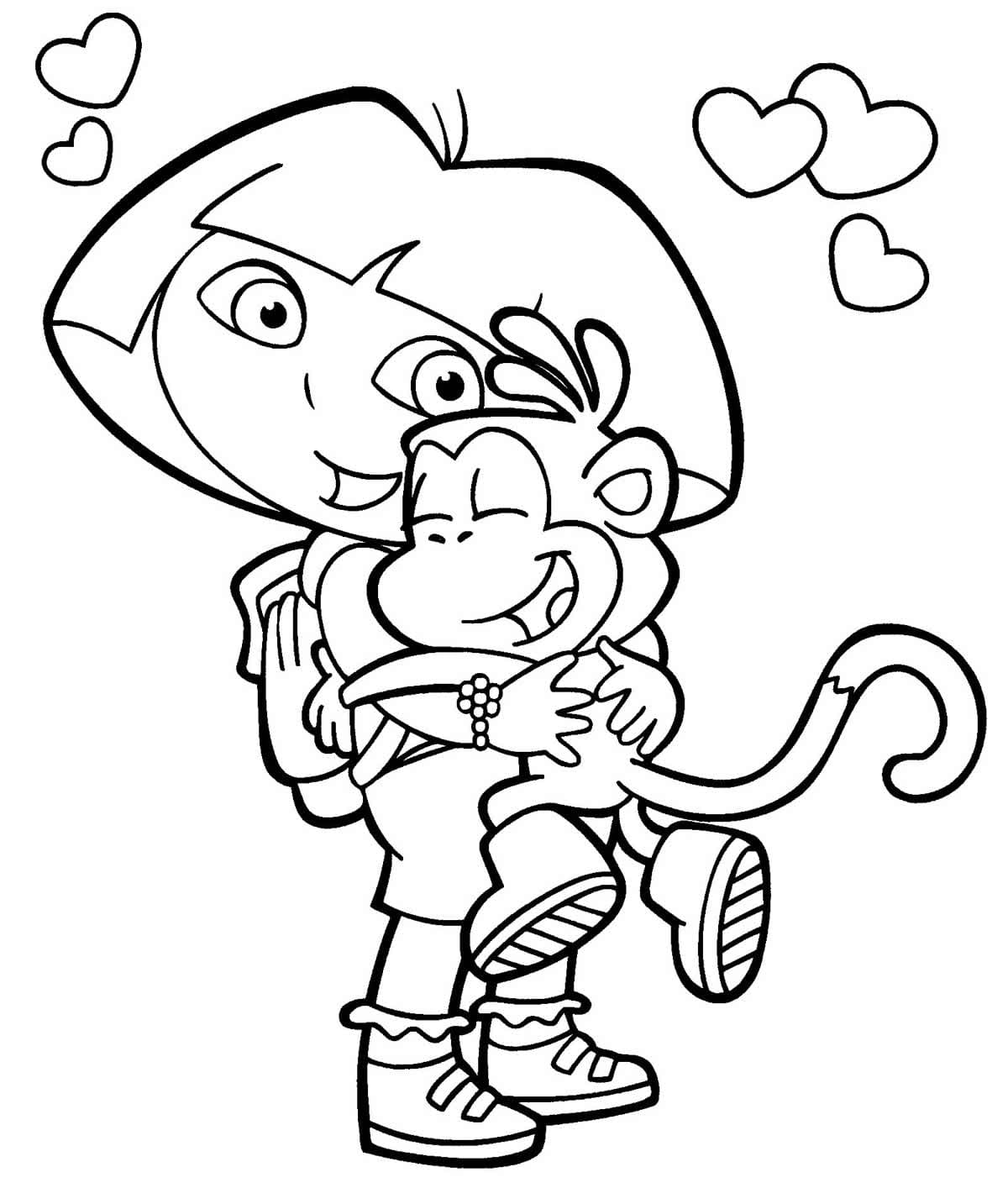 Dora the Explorer hugging Boots with much love coloring pages