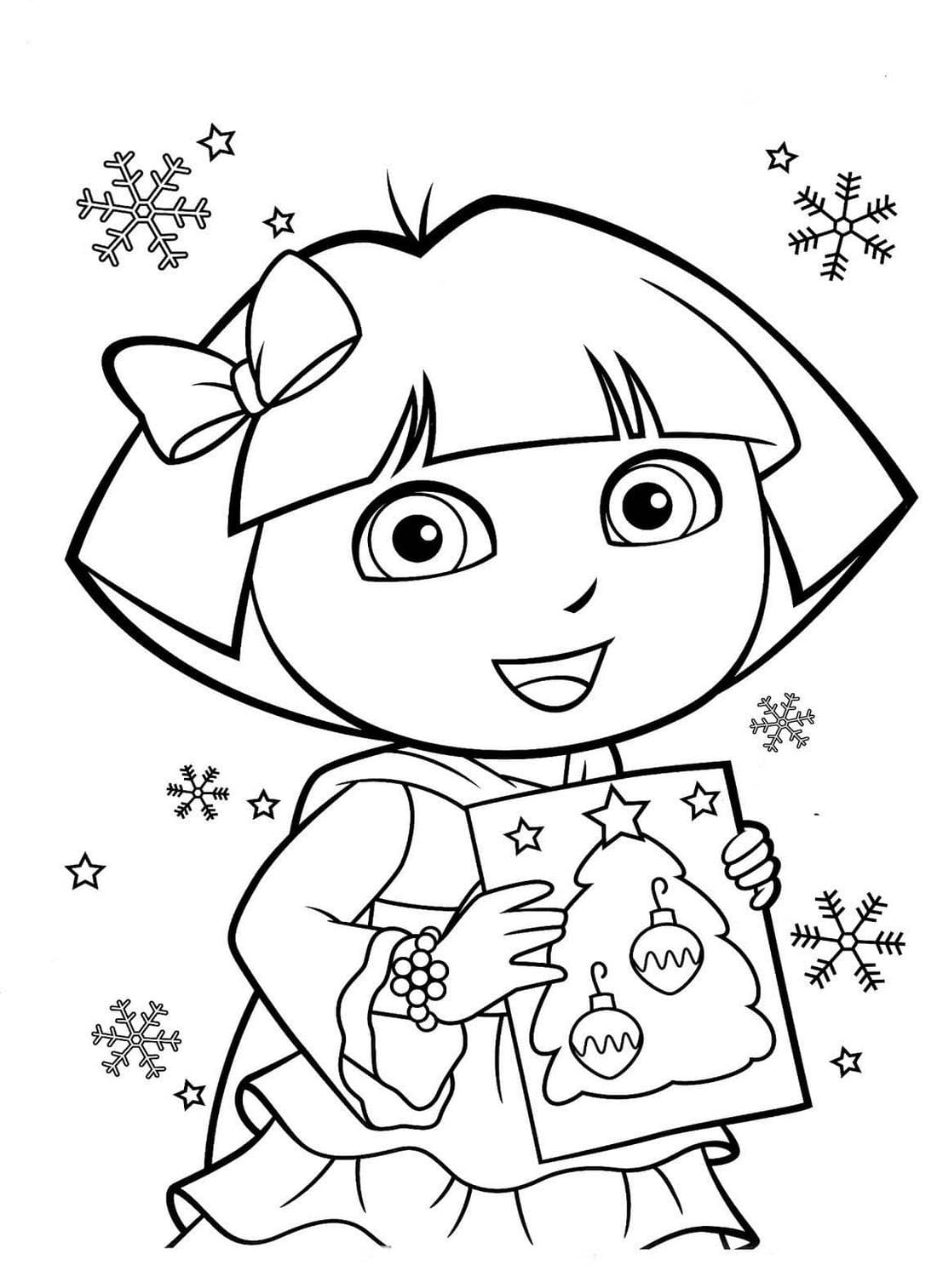 Dora the Explorer with a Christmas card coloring pages