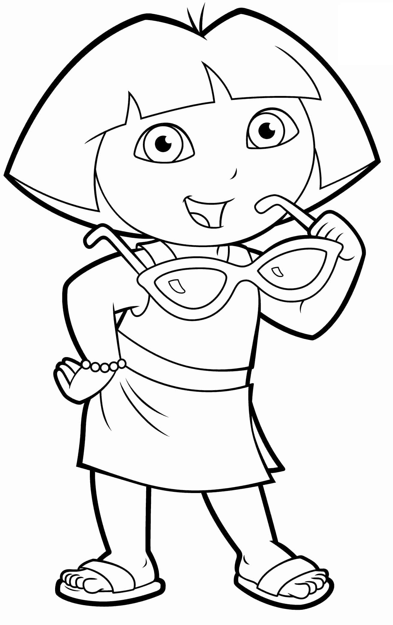 Dora the Explorer with beach sunglasses coloring pages