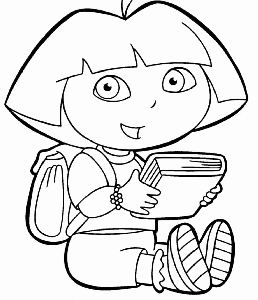 Dora the Explorer holding a book coloring pages