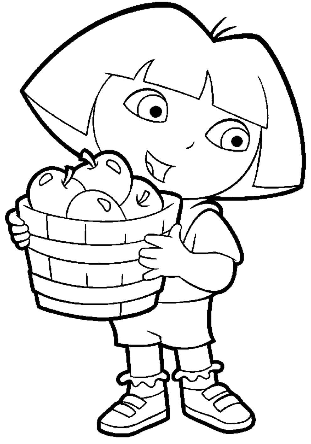 Dora the Explorer with a basket of fruits coloring pages